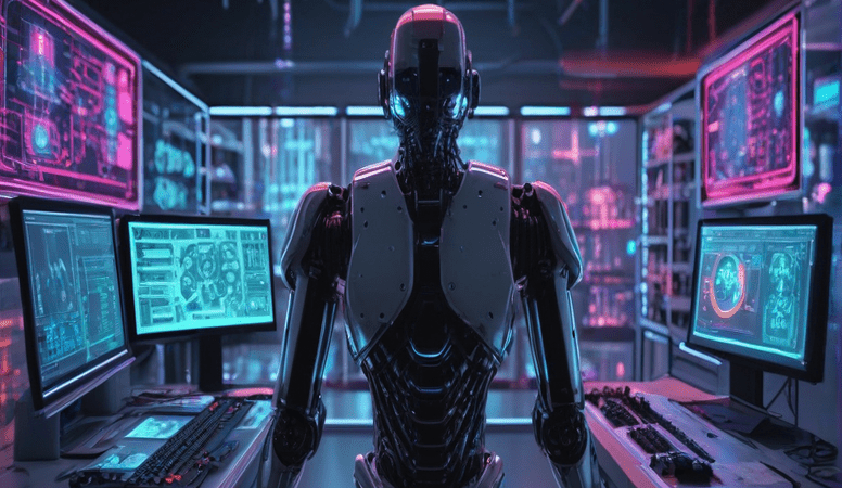 AI-powered robot operating in a smart industrial environment