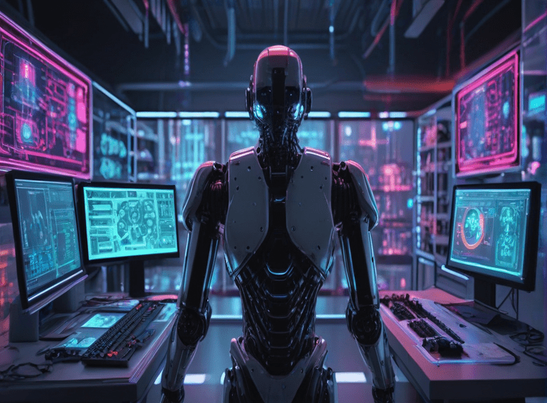 AI-powered robot operating in a smart industrial environment