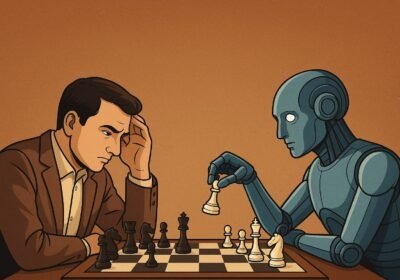 Human player facing an AI chess engine on a digital board