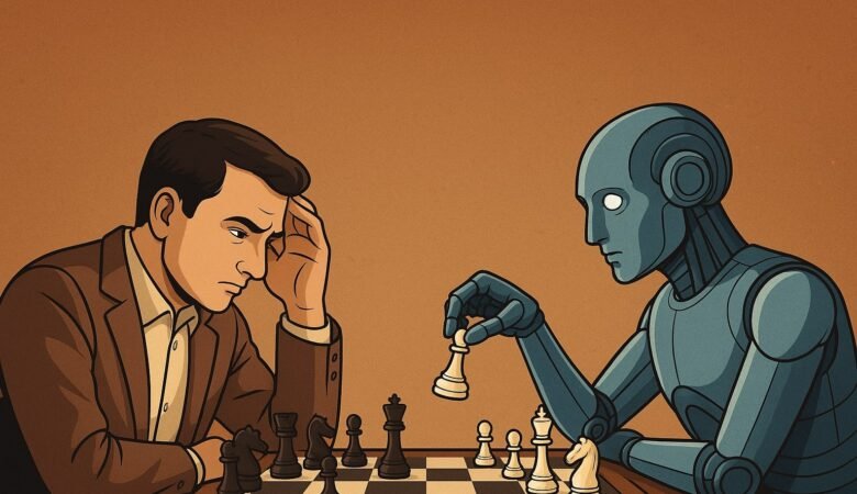 Human player facing an AI chess engine on a digital board