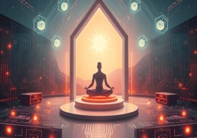 AI and spirituality meditation app interface showing guided breathing session