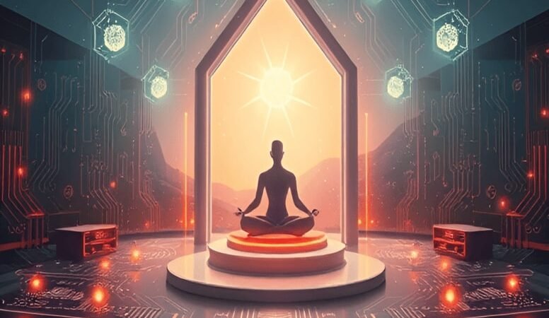 AI and spirituality meditation app interface showing guided breathing session