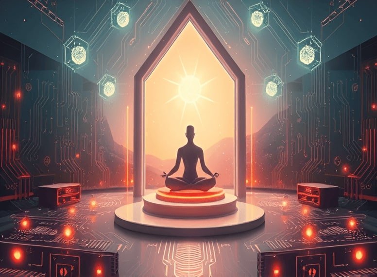 AI and spirituality meditation app interface showing guided breathing session