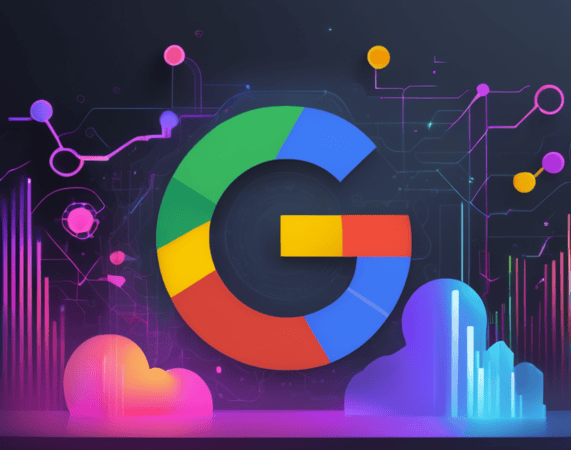 Google AI Mode digital illustration with Google logo, AI circuits, and cloud technology elements